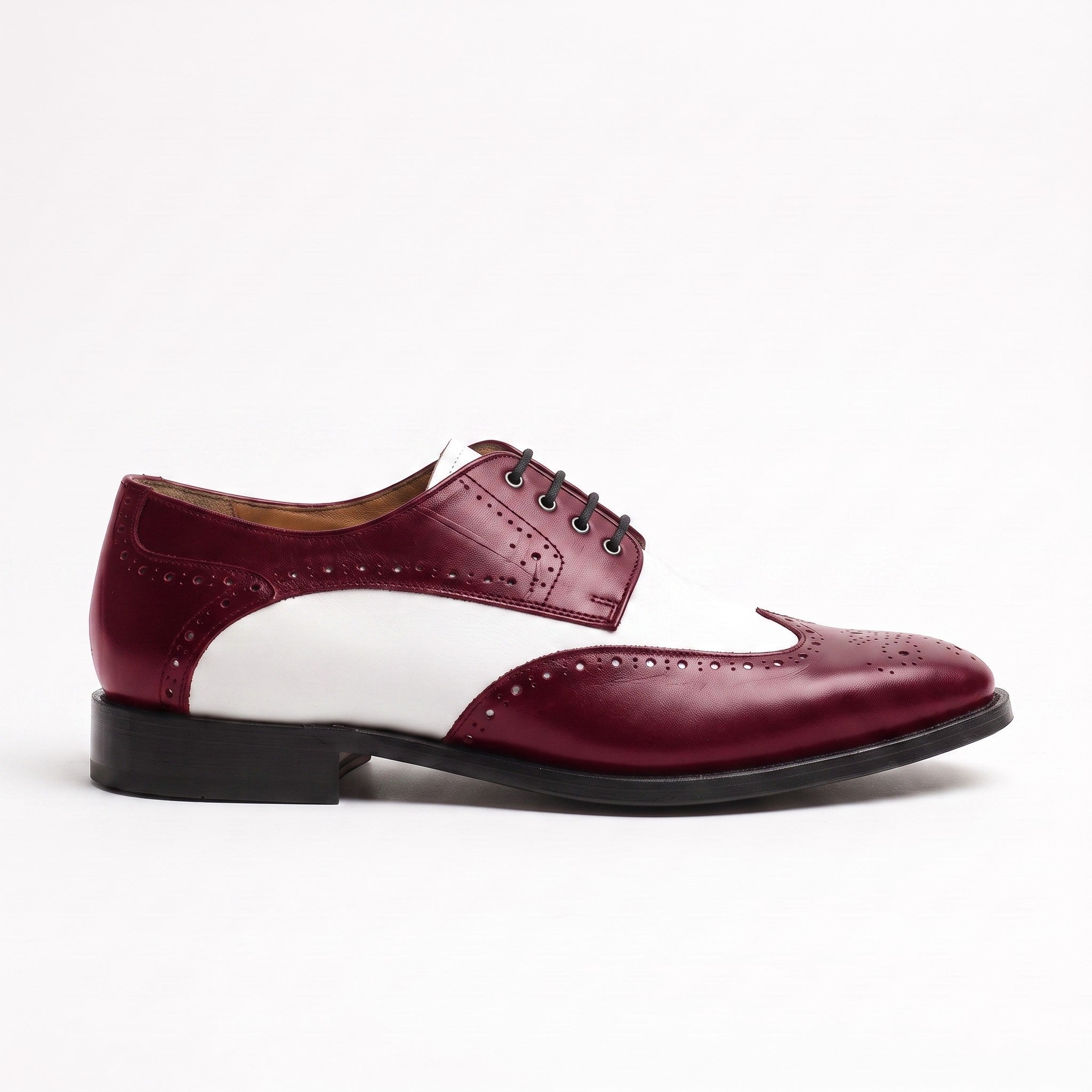 Men's Burgundy and White Spectator Wingtip Leather Derby Shoes — Rugeley