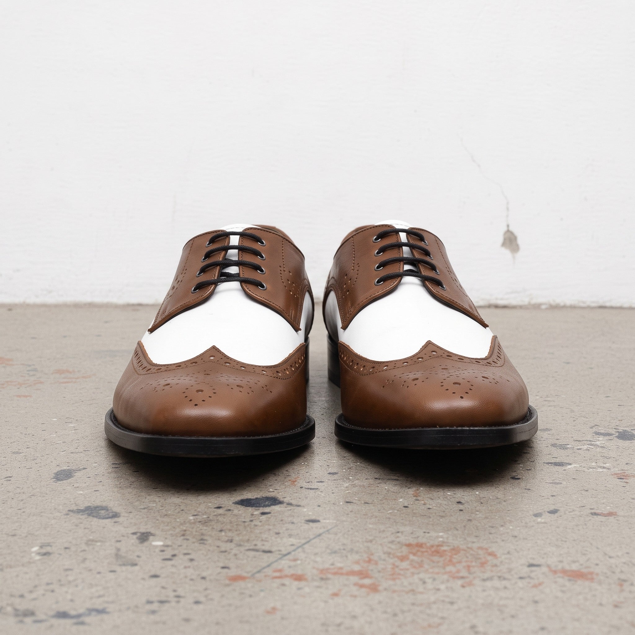 Men's Brown and White Spectator Wingtip Leather Derby Shoes — Rugeley