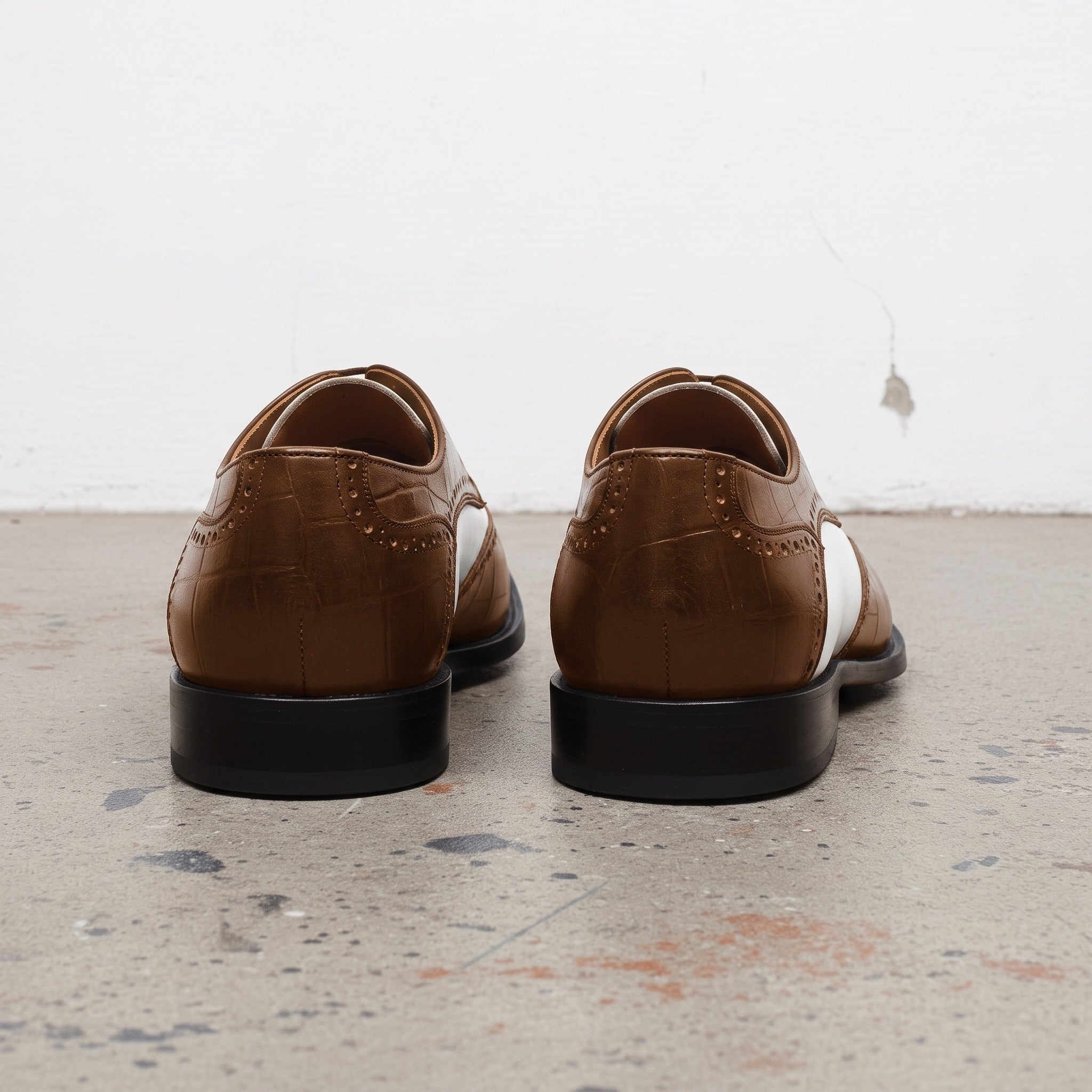 Men's Brown and White Spectator Wingtip Leather Derby Shoes — Rugeley