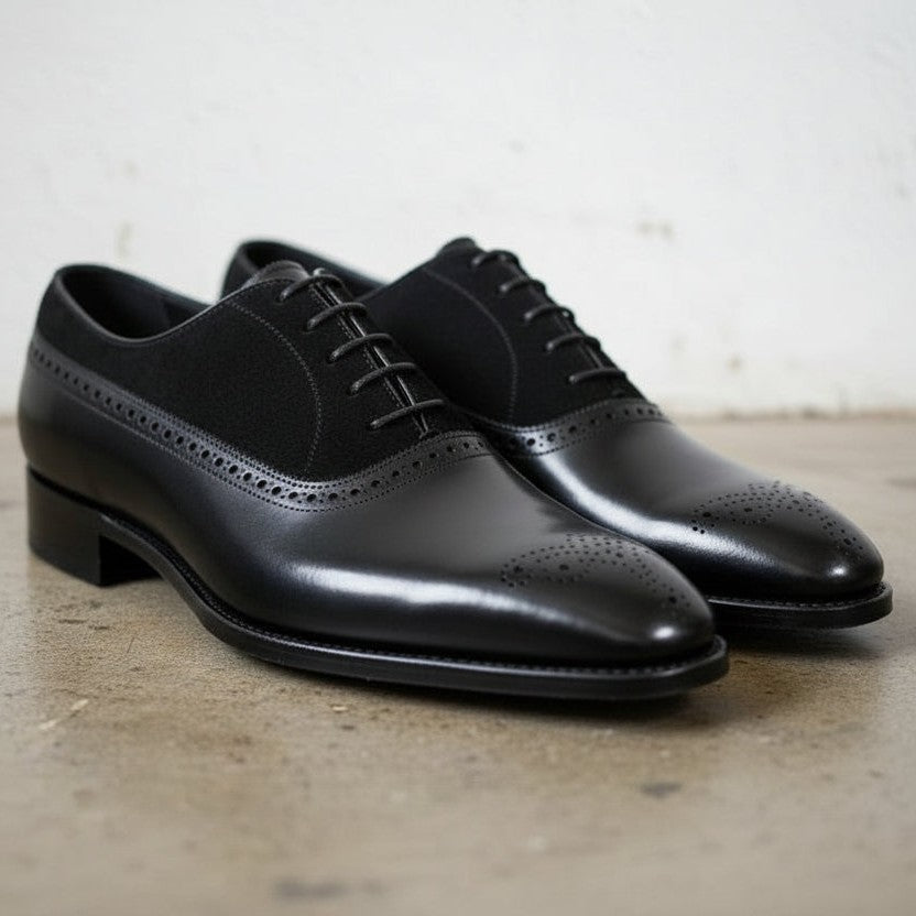 Men's Black Cap-Toe Suede and Leather Oxfords — Haig