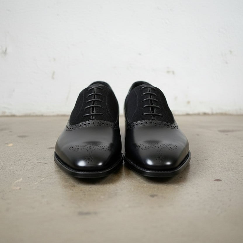 Men's Black Cap-Toe Suede and Leather Oxfords — Haig