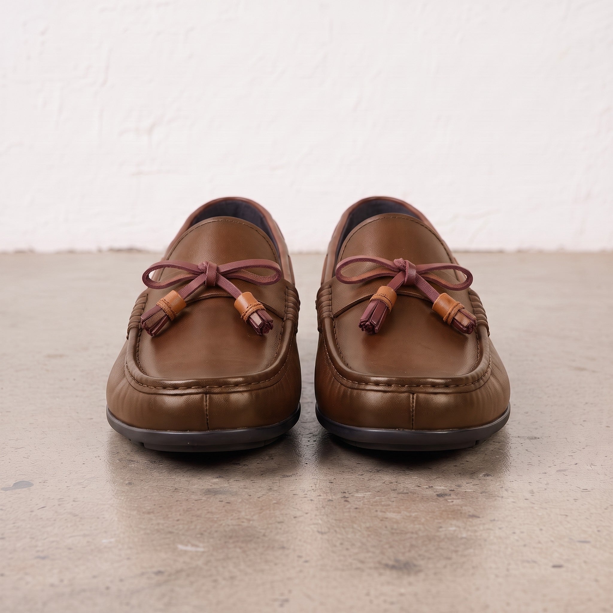 Men's Brown Apron-Toe Leather Tassel Loafers — Birtley