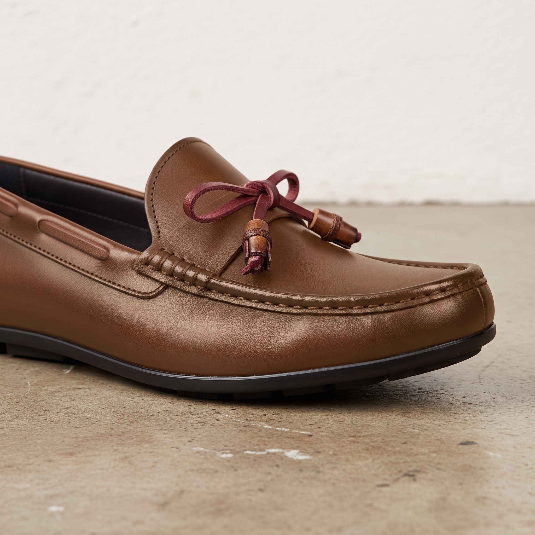 Men's Brown Apron-Toe Leather Tassel Loafers — Birtley