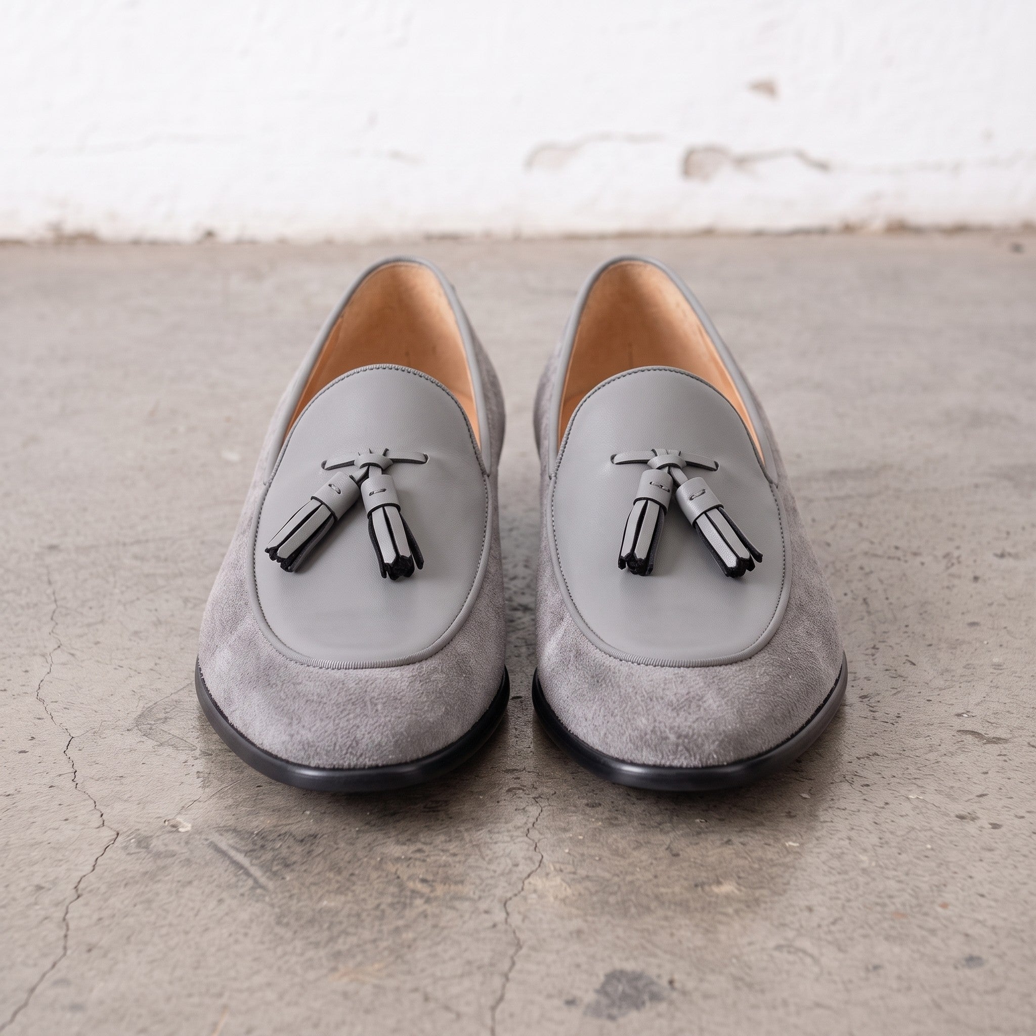 Men's Light Gray Suede Leather Tassel Loafers — Burton