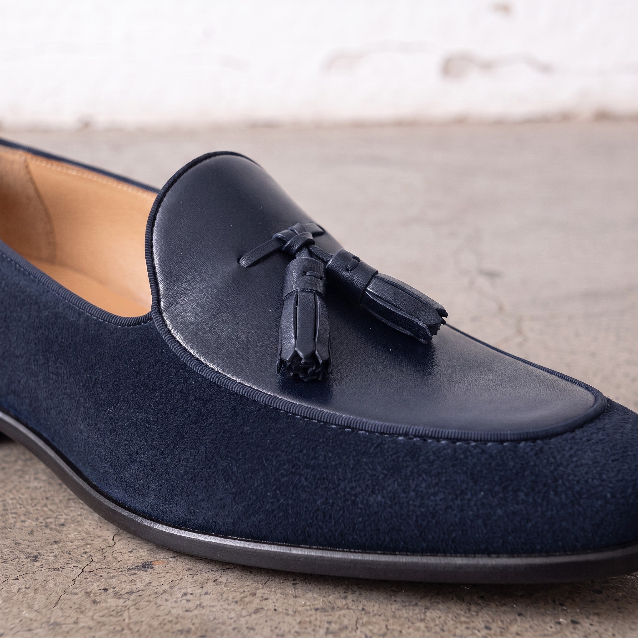 Men's Navy Blue Suede Leather Tassel Loafers — Burton