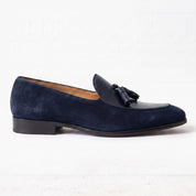 Men's Navy Blue Suede Leather Tassel Loafers — Burton