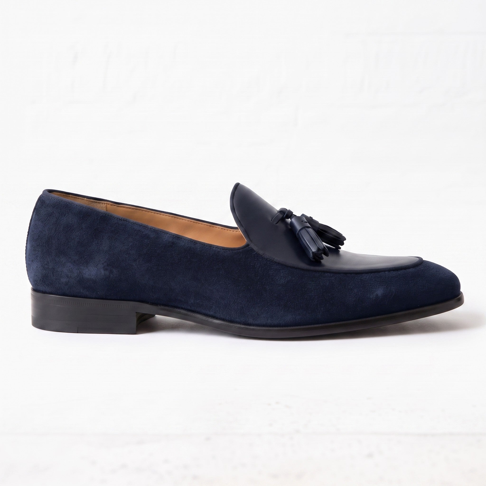 Men's Navy Blue Suede Leather Tassel Loafers — Burton