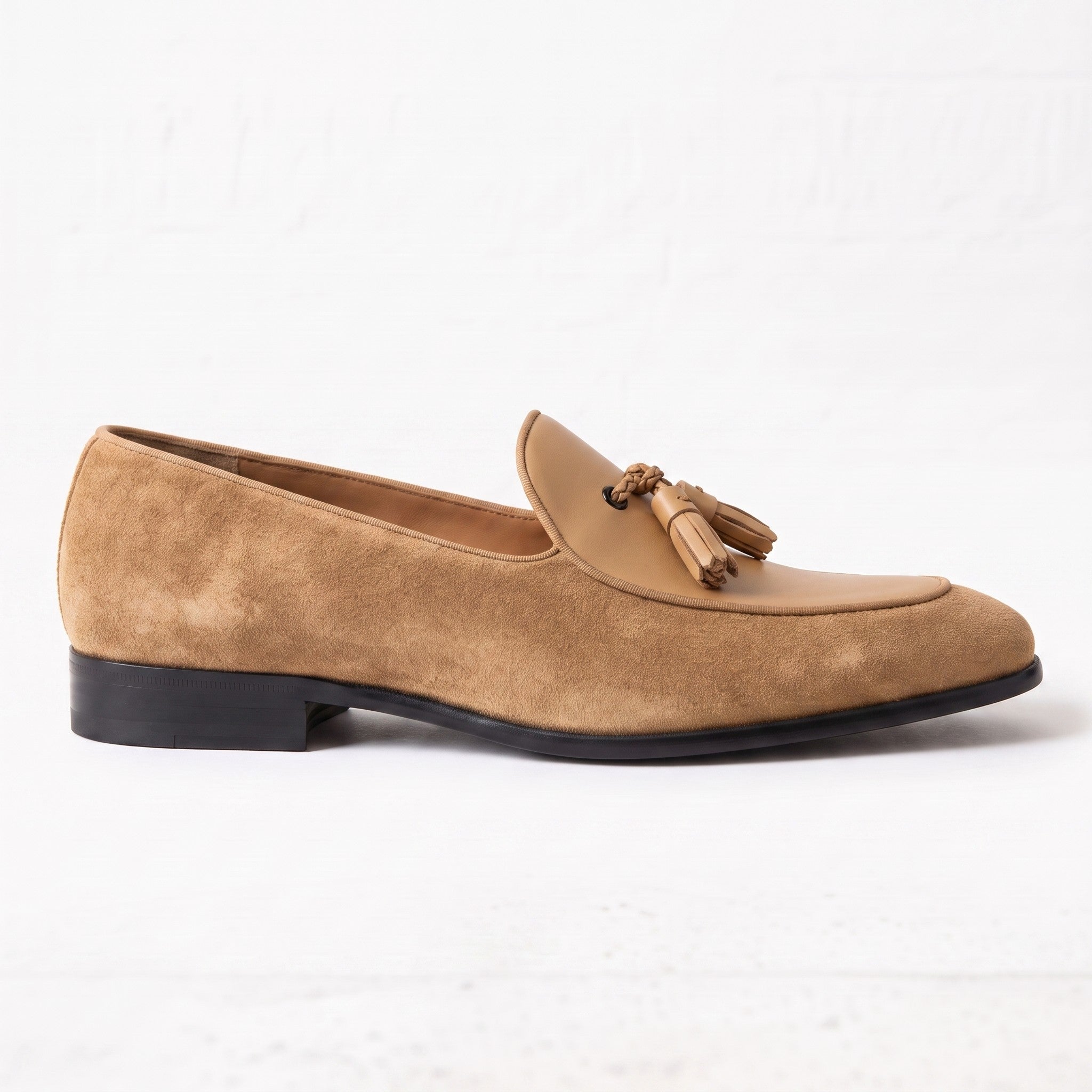 Men's Tan Suede Leather Tassel Loafers — Burton