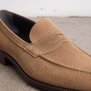 Men's Tan Apron-Toe Suede Penny Loafers — Loughton