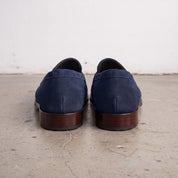 Men's Navy Blue Apron-Toe Suede Penny Loafers — Loughton