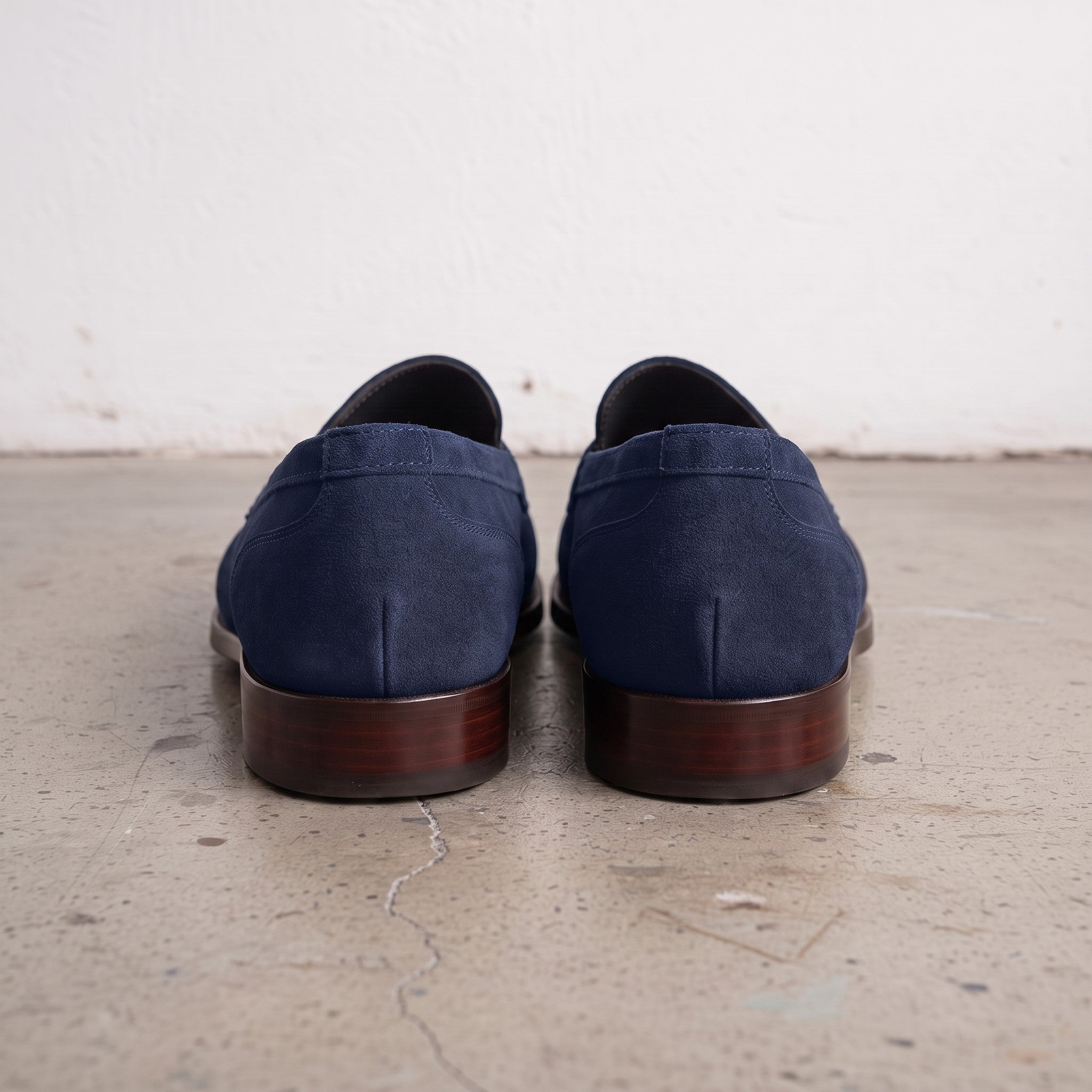 Men's Navy Blue Apron-Toe Suede Penny Loafers — Loughton