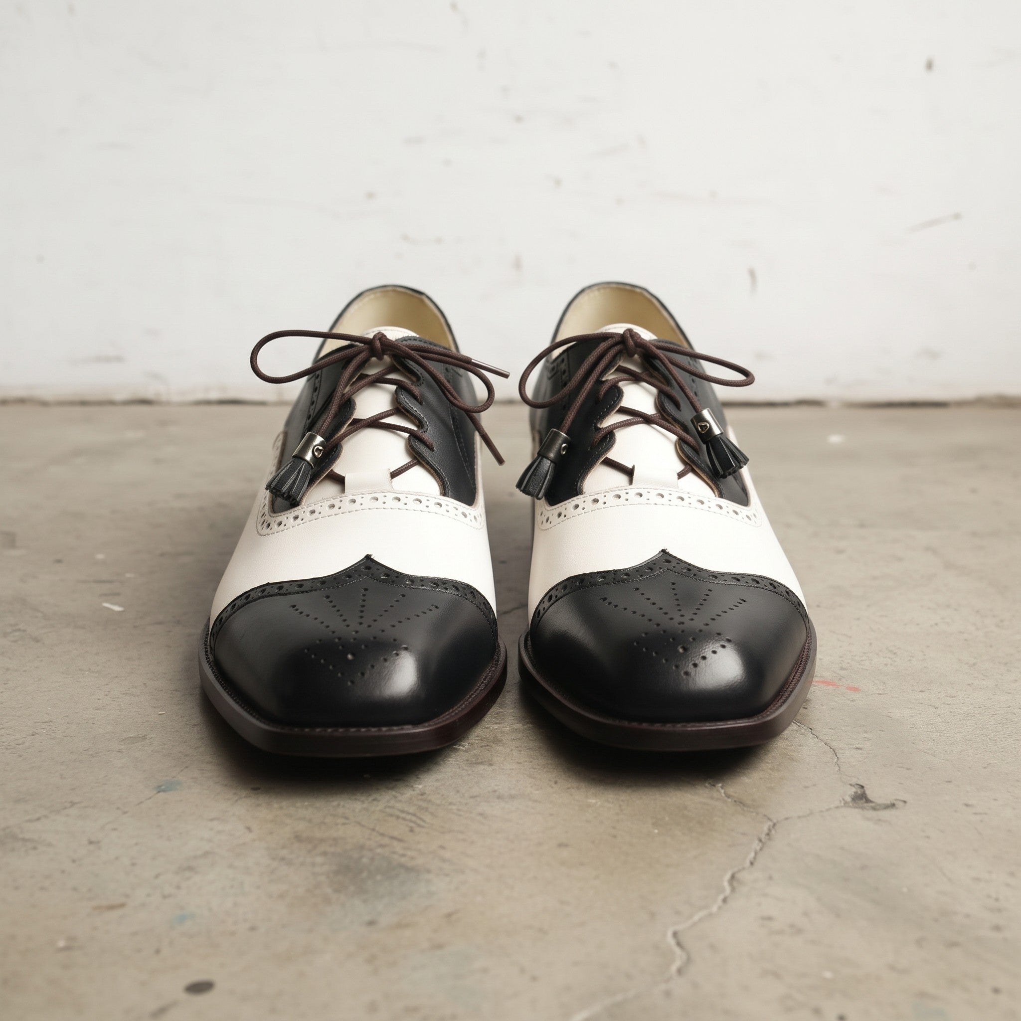 Men's Black and White Wingtip Leather Spectator Oxfords — Wedgwood