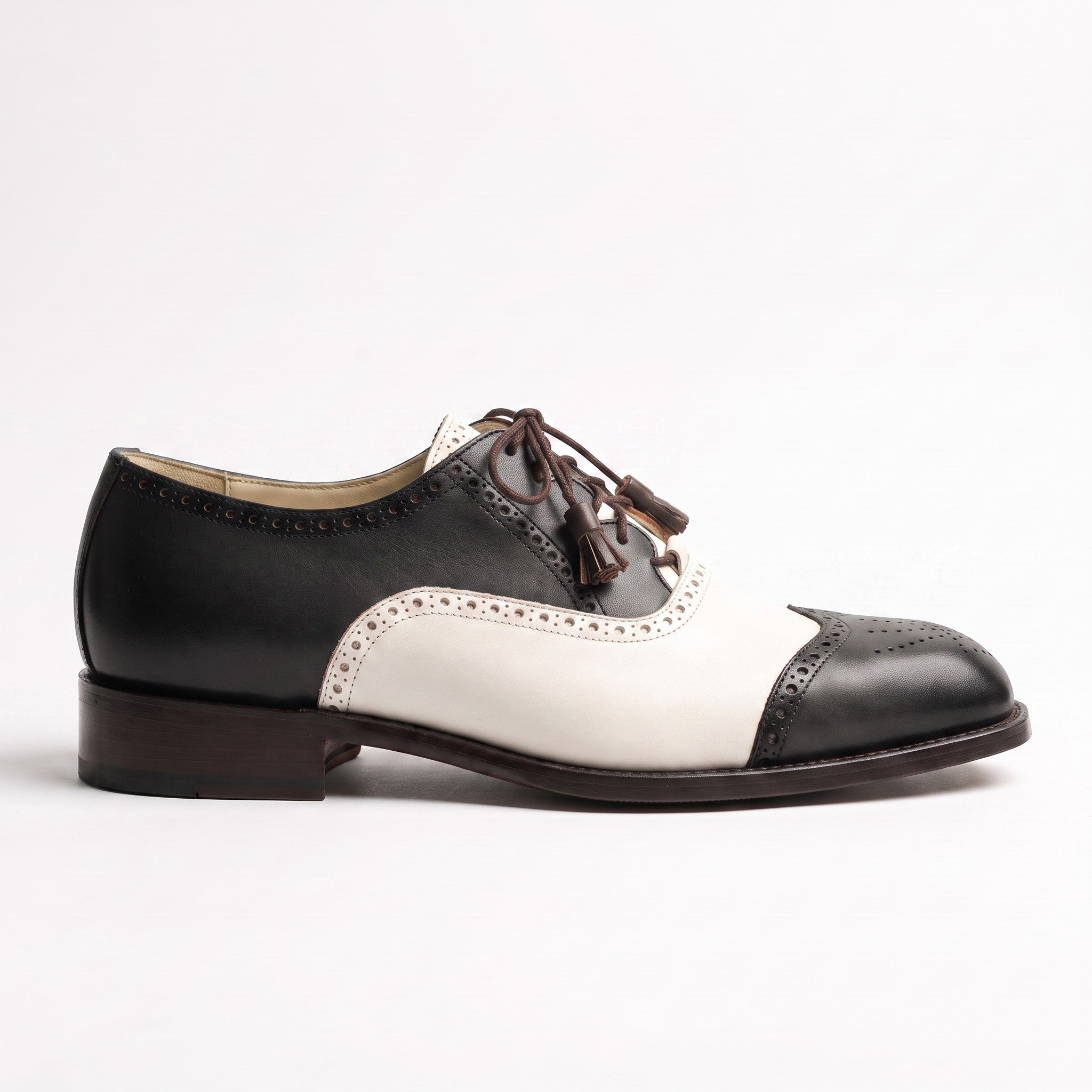 Men's Black and White Wingtip Leather Spectator Oxfords — Wedgwood