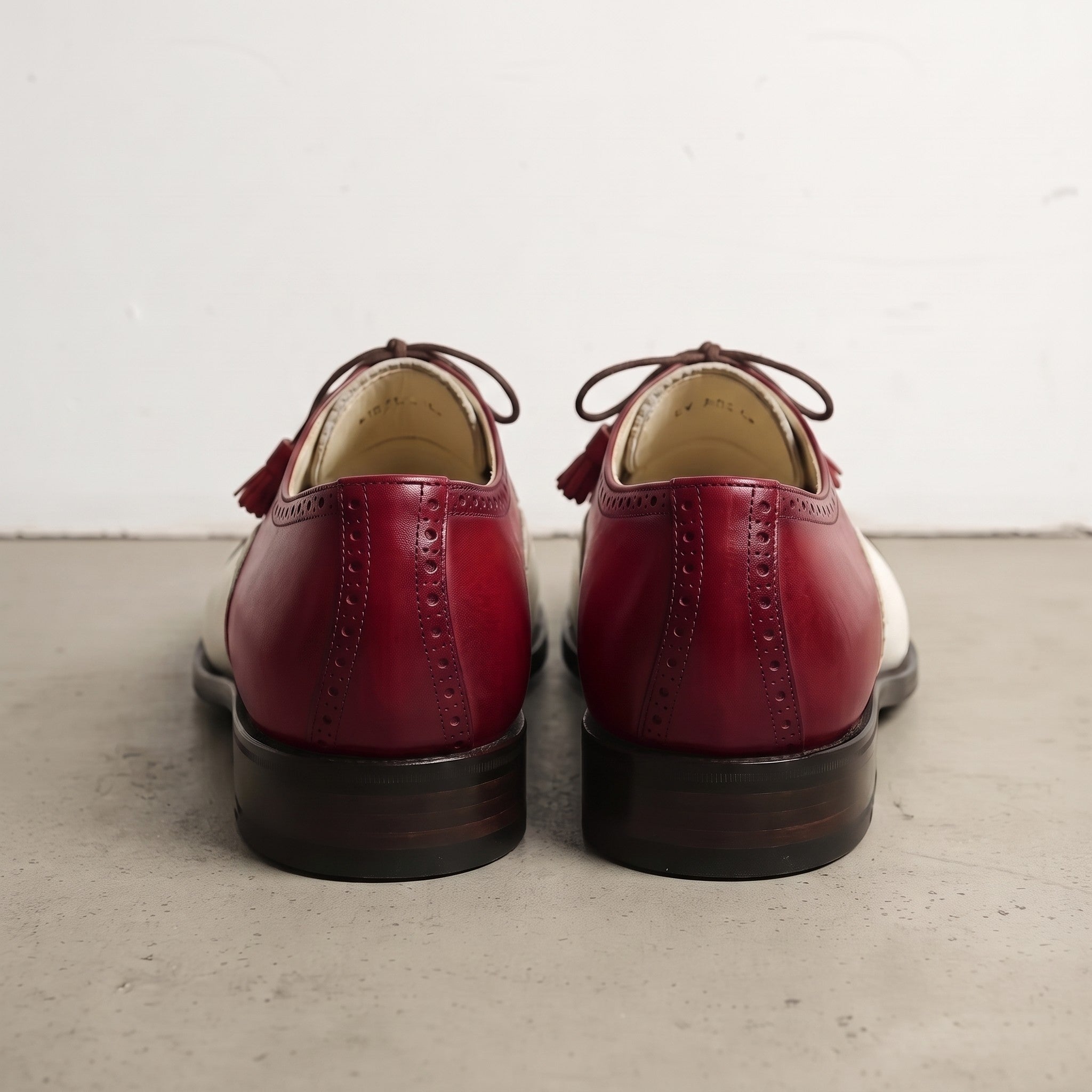 Men's Burgundy and White Wingtip Leather Spectator Oxfords — Wedgwood