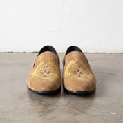 Men's Tan Embroidered Suede Loafers — Alciston