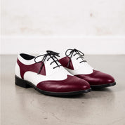 Men's Burgundy and White Wingtip Leather Spectator Oxfords — Calthorpe