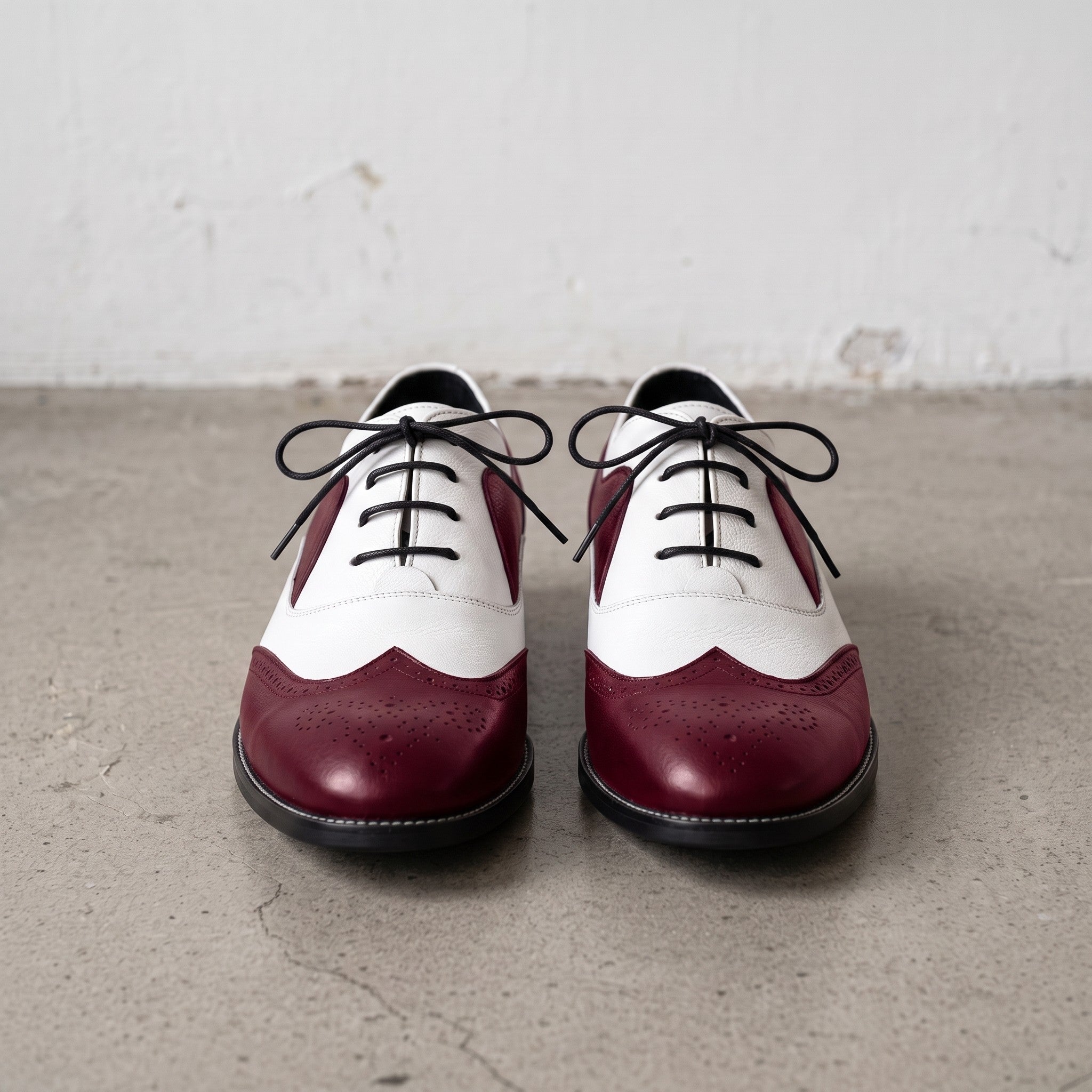 Men's Burgundy and White Wingtip Leather Spectator Oxfords — Calthorpe