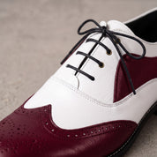 Men's Burgundy and White Wingtip Leather Spectator Oxfords — Calthorpe