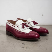 Men's Burgundy and White Wingtip Leather Tassel Loafers — Rowe
