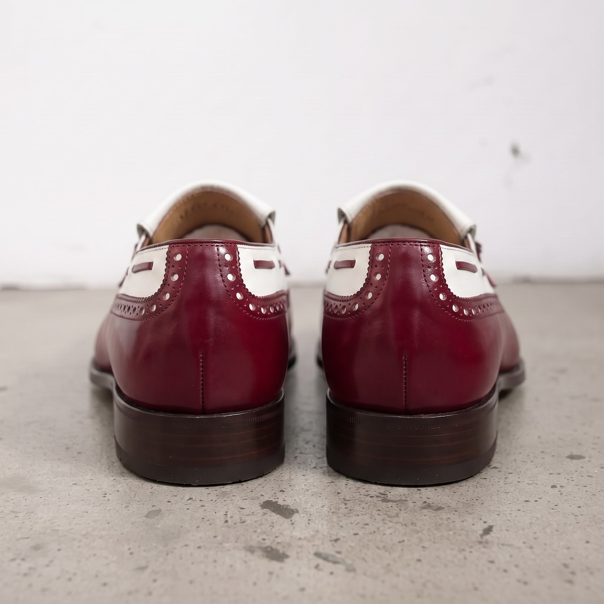 Men's Burgundy and White Wingtip Leather Tassel Loafers — Rowe