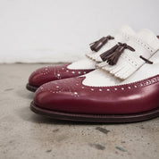 Men's Burgundy and White Wingtip Leather Tassel Loafers — Rowe