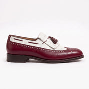 Men's Burgundy and White Wingtip Leather Tassel Loafers — Rowe