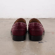 Men's Burgundy and Black Crocodile-Embossed Leather Penny Loafers — Burdon