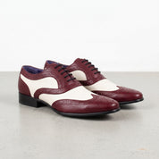 Men's Burgundy and White Wingtip Leather Spectator Oxfords — Bardolph