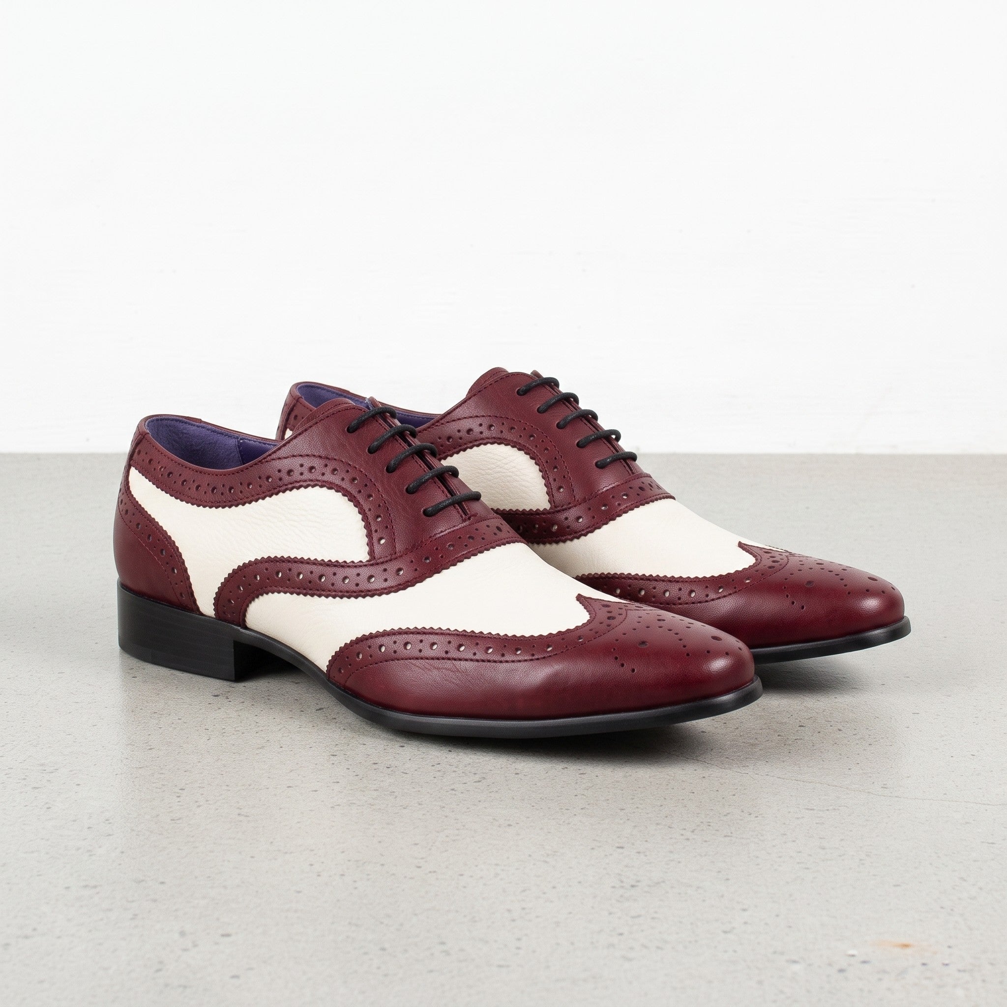 Men's Burgundy and White Wingtip Leather Spectator Oxfords — Bardolph