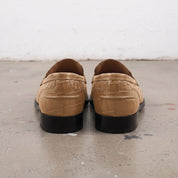 Men's Tan and Black Crocodile-Embossed Leather Penny Loafers — Burdon
