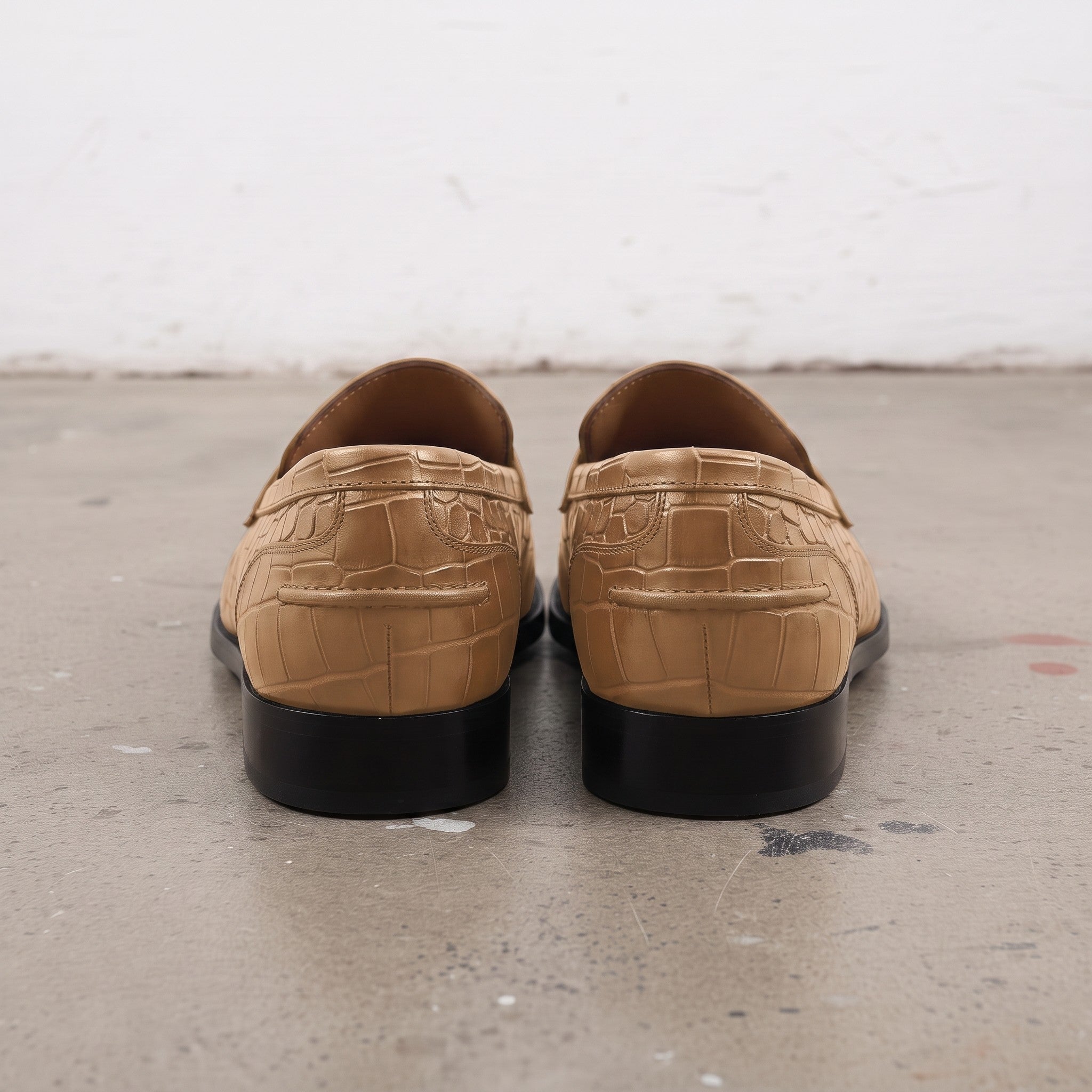 Men's Tan and Black Crocodile-Embossed Leather Penny Loafers — Burdon