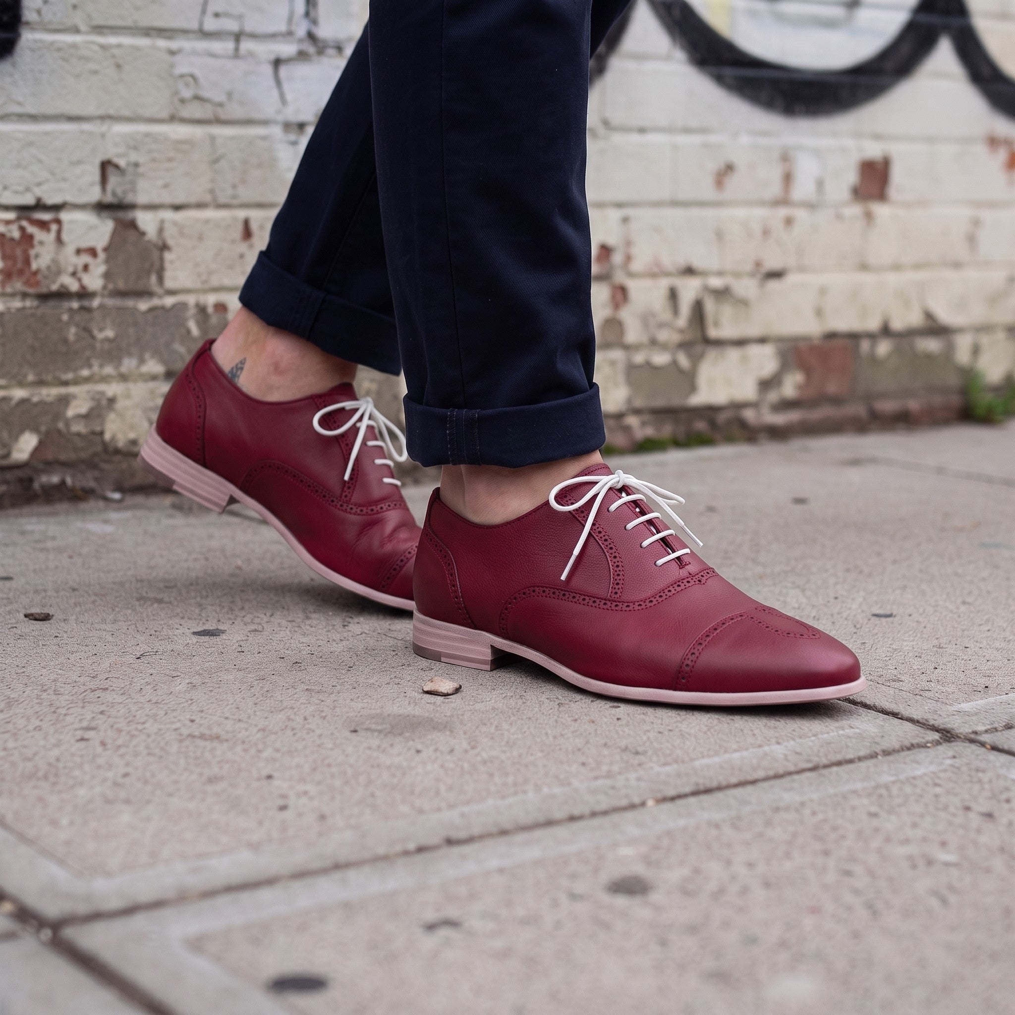 Men's Burgundy Wingtip Leather Oxfords — Herford