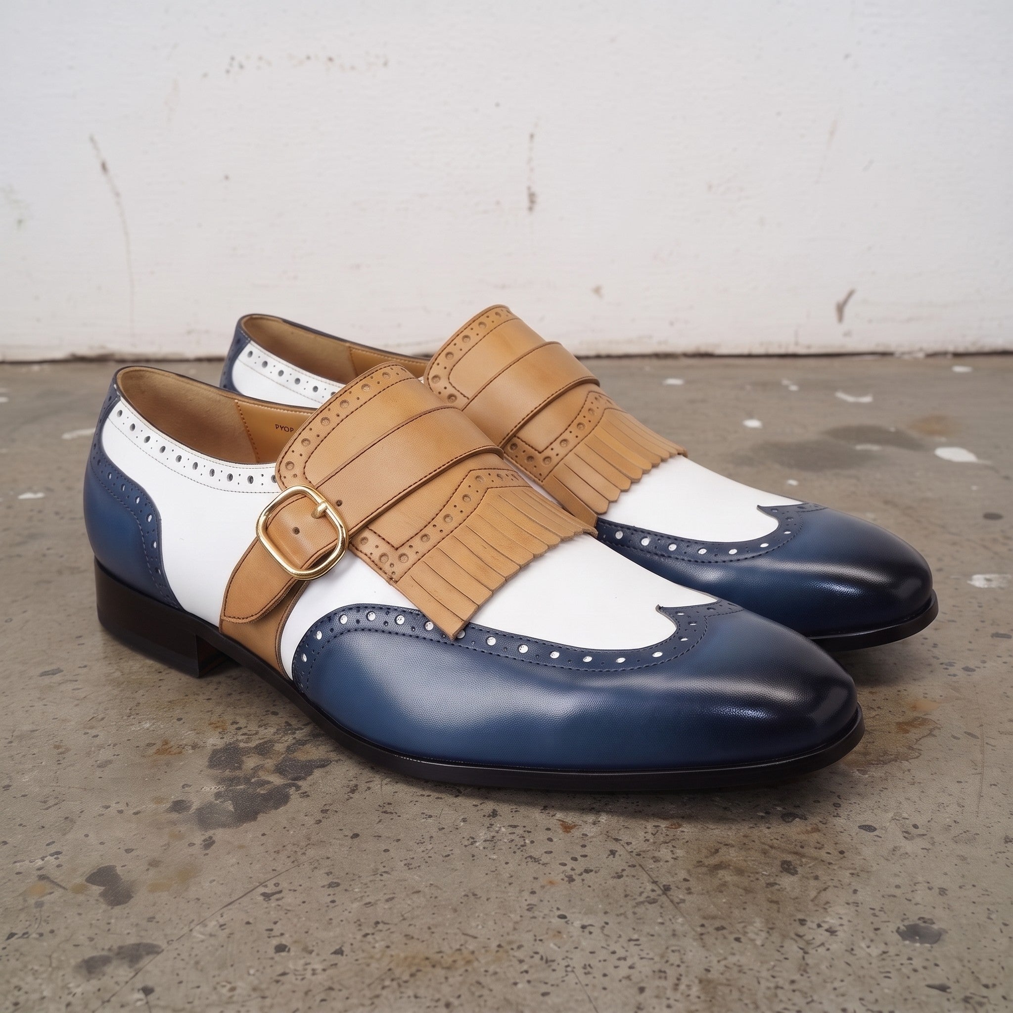 Men's Multicolored Wingtip Leather Kiltie Monk Strap Shoes — Stretton
