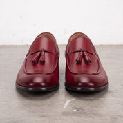 Men's Burgundy Apron-Toe Leather Tassel Loafers — Farncombe