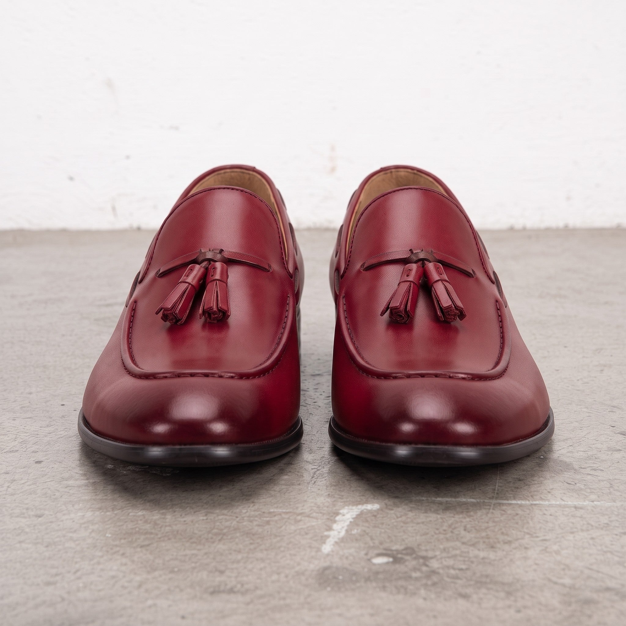 Men's Burgundy Apron-Toe Leather Tassel Loafers — Farncombe