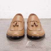 Men's Tan Apron-Toe Leather Tassel Loafers — Farncombe