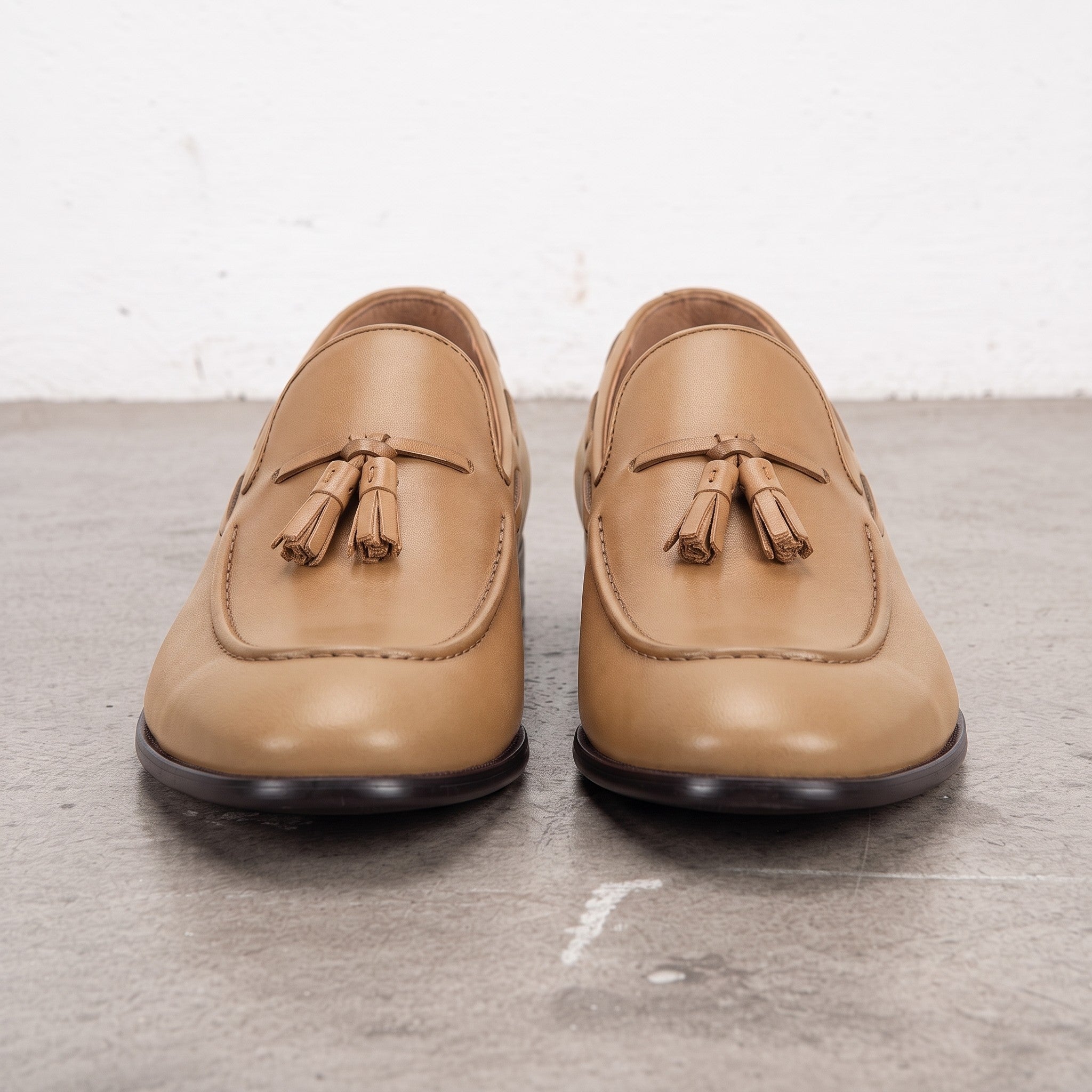 Men's Tan Apron-Toe Leather Tassel Loafers — Farncombe