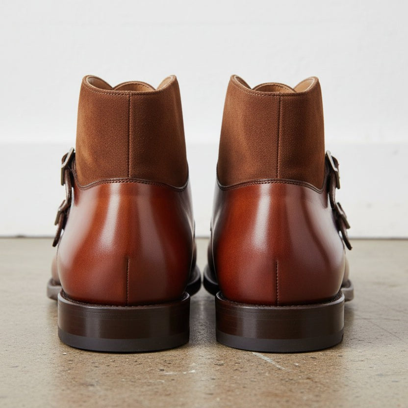 Men's Brown and Tan Cap-Toe Leather Double Monk Strap Chukka Boots — Atherby