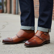 Men's Brown and Tan Cap-Toe Leather Double Monk Strap Chukka Boots — Atherby