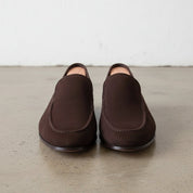 Men's Dark Brown Apron-Toe Suede Moccasins — Gofford