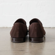 Men's Dark Brown Apron-Toe Suede Moccasins — Gofford