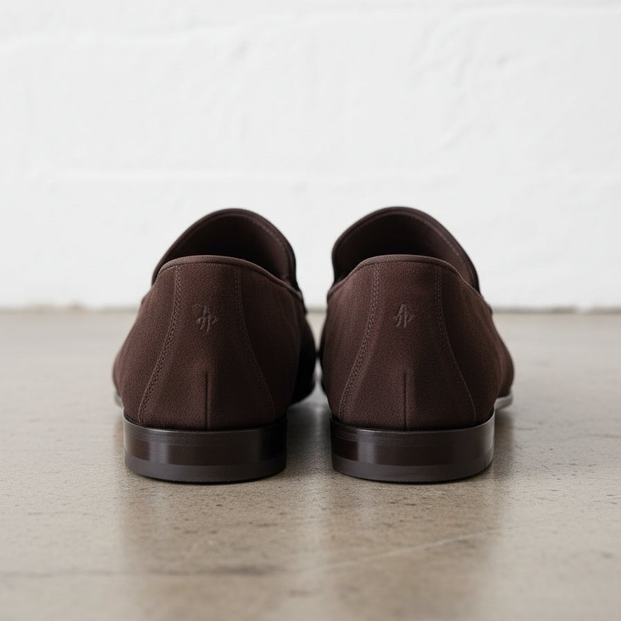 Men's Dark Brown Apron-Toe Suede Moccasins — Gofford