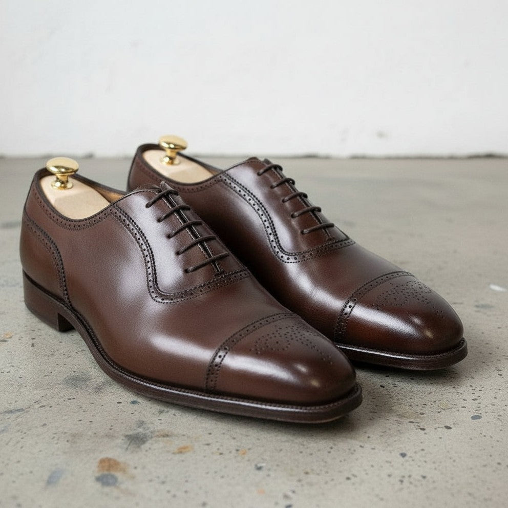 Men's Dark Brown Cap-Toe Leather Brogues — Clemence