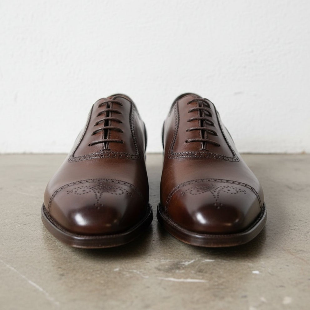 Men's Dark Brown Cap-Toe Leather Brogues — Clemence