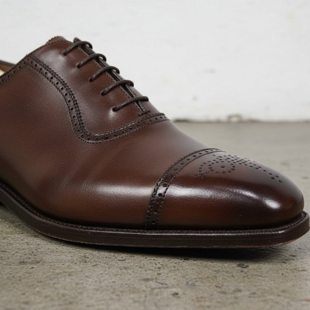 Men's Dark Brown Cap-Toe Leather Brogues — Clemence
