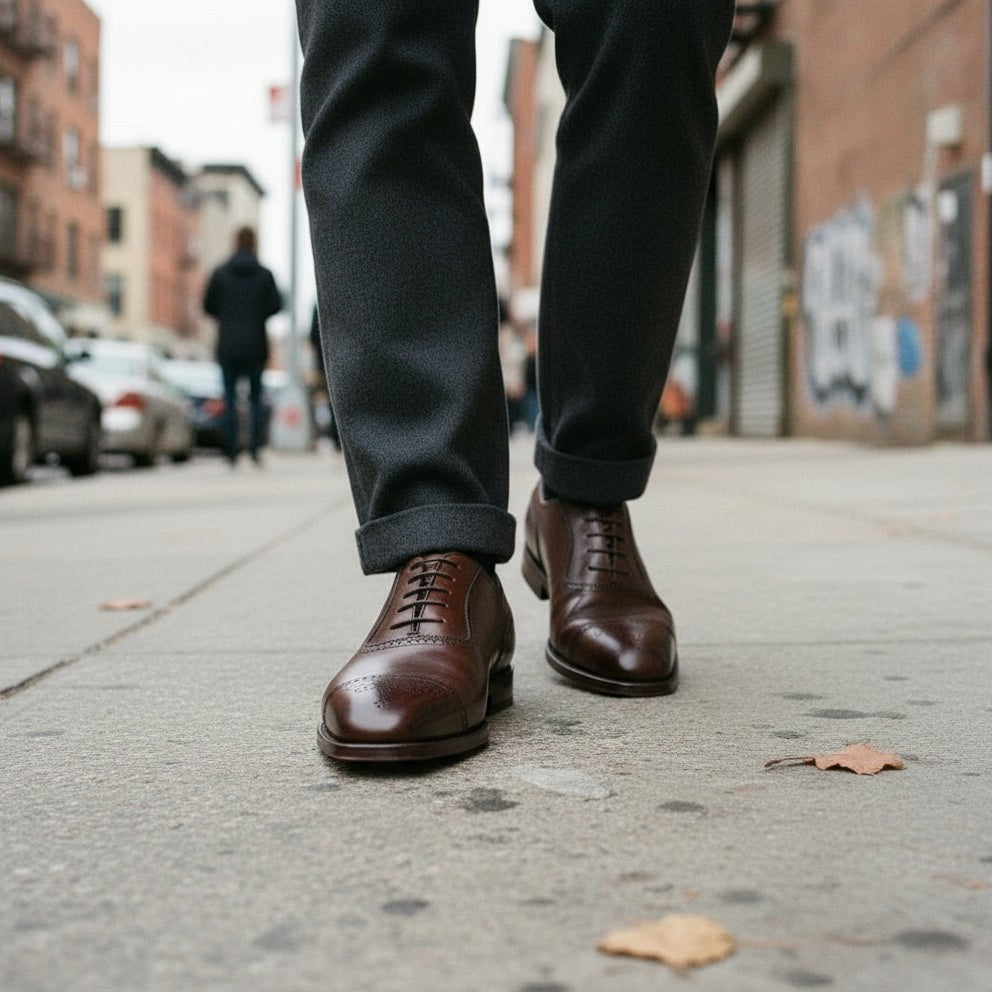 Men's Dark Brown Cap-Toe Leather Brogues — Clemence
