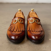 Brown Apron-Toe Fringe Leather Bit Loafers — Lyme