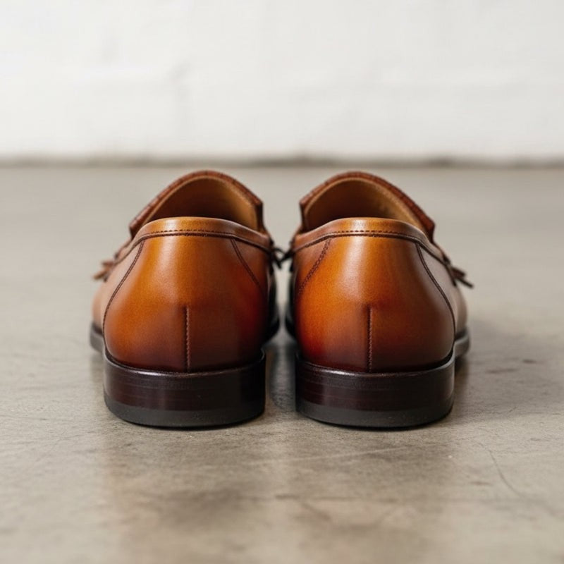 Brown Apron-Toe Fringe Leather Bit Loafers — Lyme