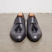 Men's Dark Grey and Black Brogue Leather Tassel Loafers — Faraday