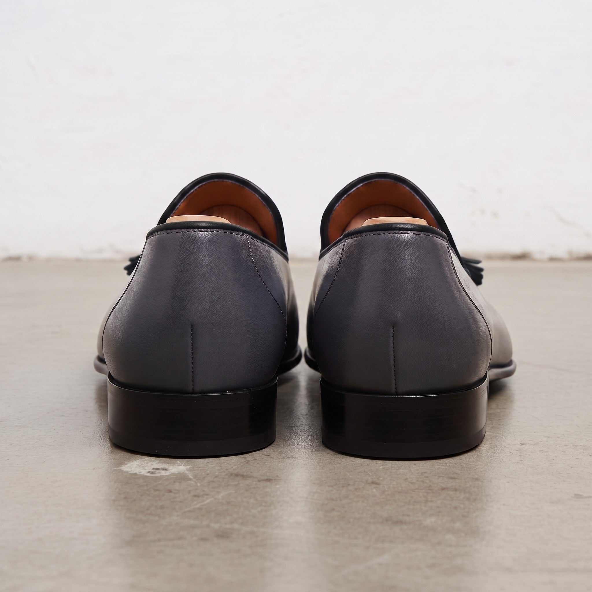 Men's Dark Grey and Black Brogue Leather Tassel Loafers — Faraday